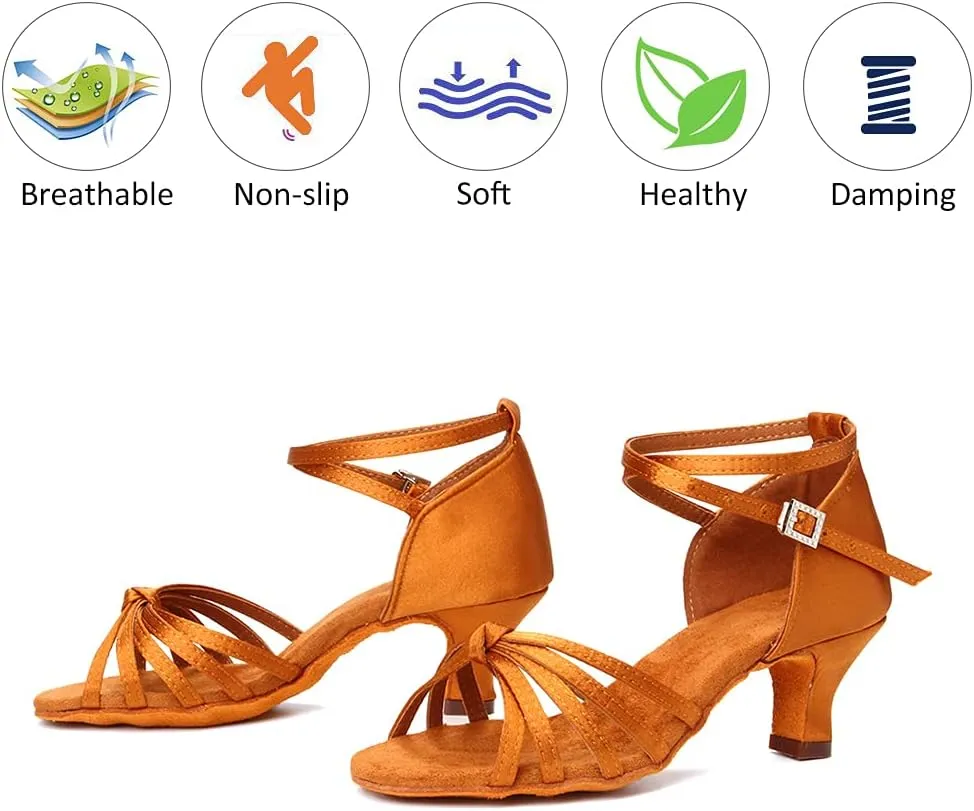 DKZSYIM Women's Satin Latin Dance Shoes Professional Ballroom Salsa Practice Performance Dancing Shoes,Model 217