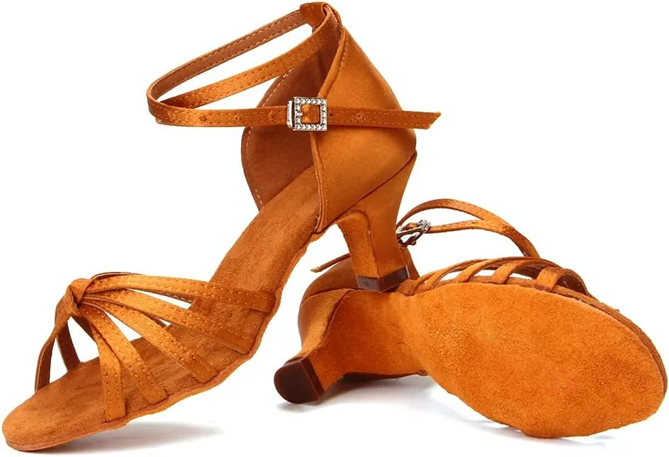 DKZSYIM Women's Satin Latin Dance Shoes Professional Ballroom Salsa Practice Performance Dancing Shoes,Model 217