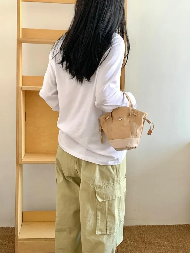 Drawstring Bucket Bag Women 2025 Spring Trendy Nylon Crossbody Bags Mini Purse Satchel Handbags Removeable Strap