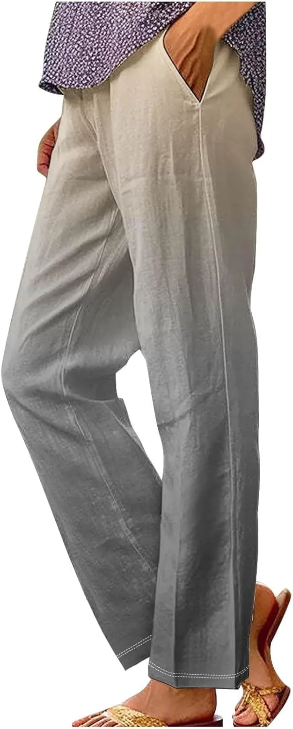 Drawstring Linen Pants Women Floral Cotton Linen Casual Pants Black Linen Pants Women Cropped Linen Pants Women