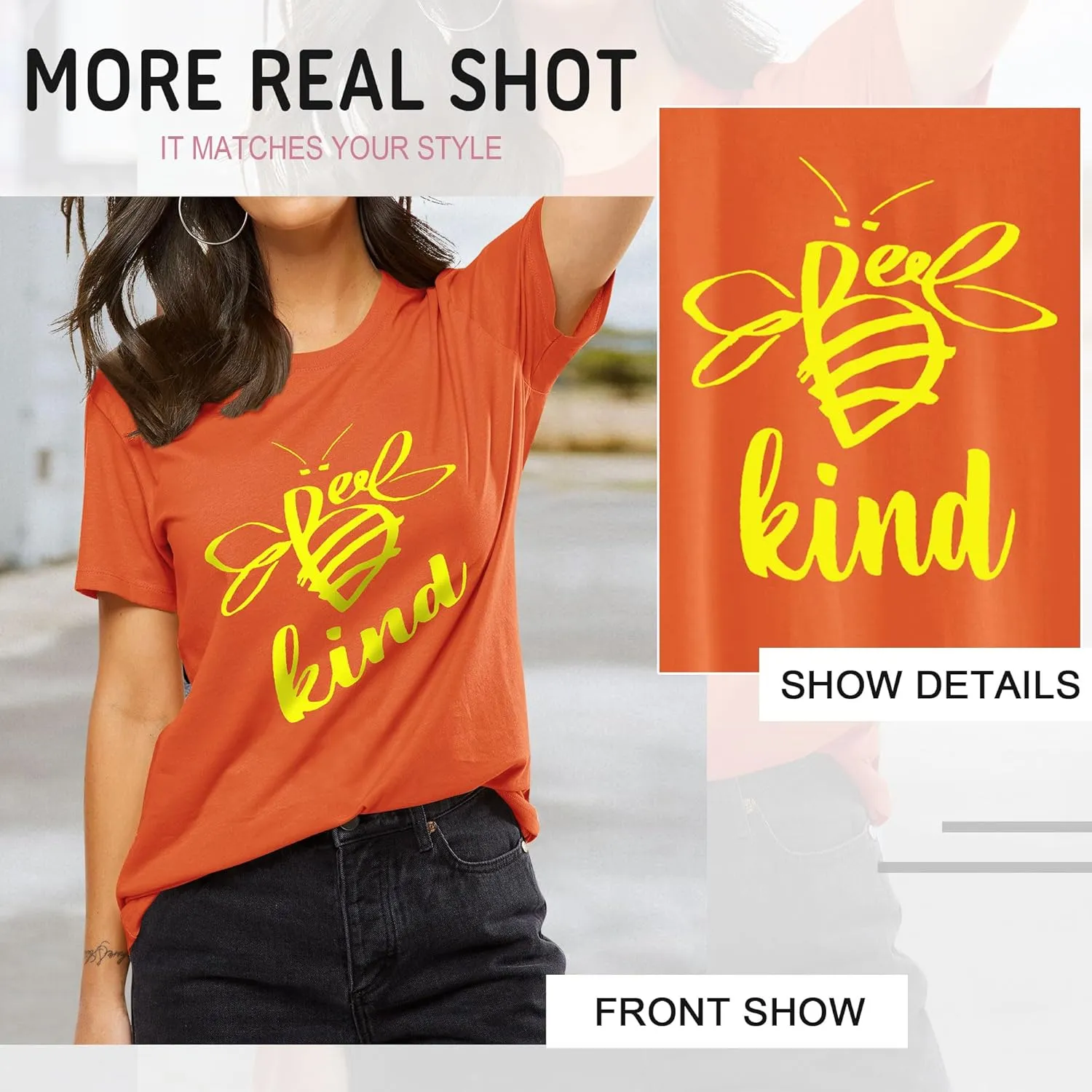 Dresswel Be Kind Tshirt Women Short Sleeve T-Shirt Bee Graphic Tee Long Sleeve Pocket Shirt Casual Tops