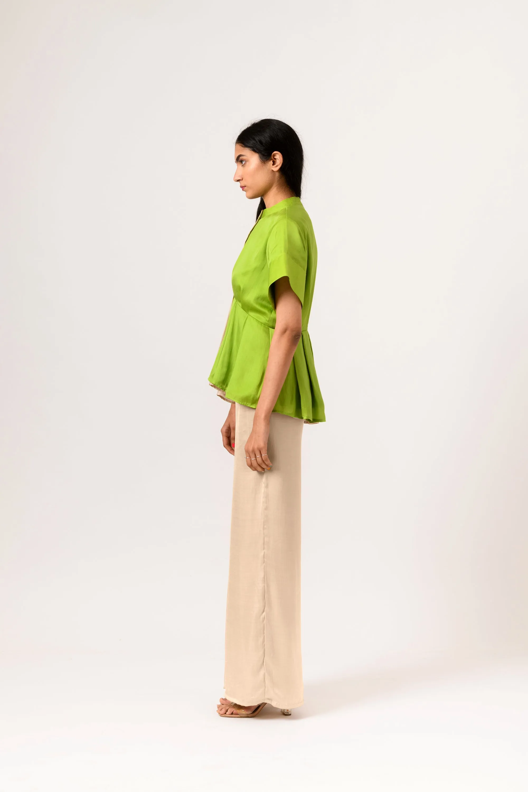 Ecru Green Half Half Blouse