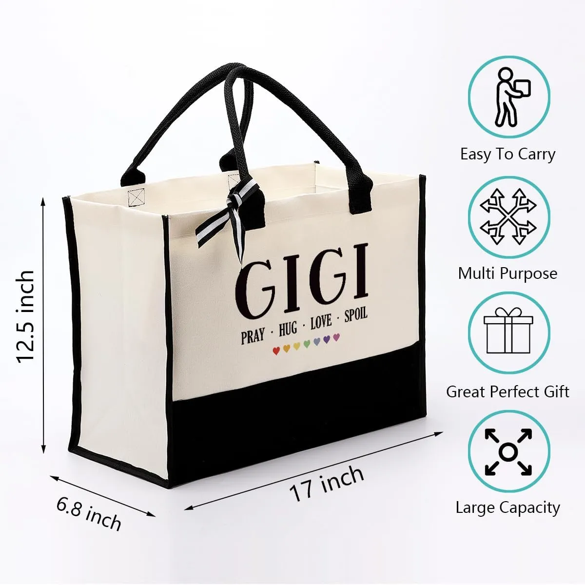 EDCTO Gigi Canvas Tote - Cotton Canvas Bag for Travel, Christian & Mother's Day Gift