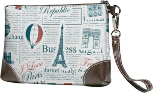 Eiffel Tower Paris Retro Style Women Leather Clutch Bag Wristlet Handbags Purses Evening Bag Clutch Purse