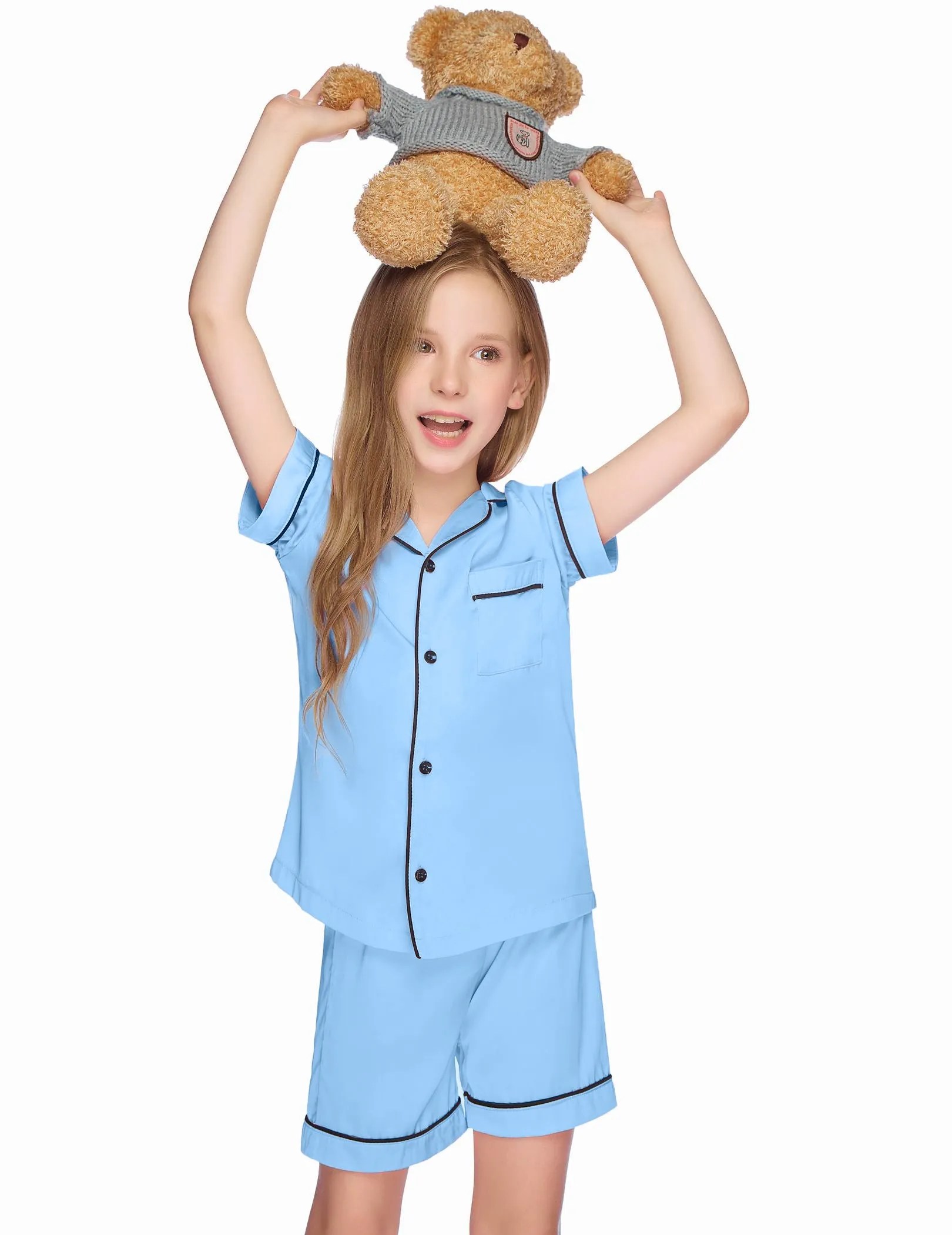 Ekouaer Kids Satin Button-Down Pajamas Set (US Only)