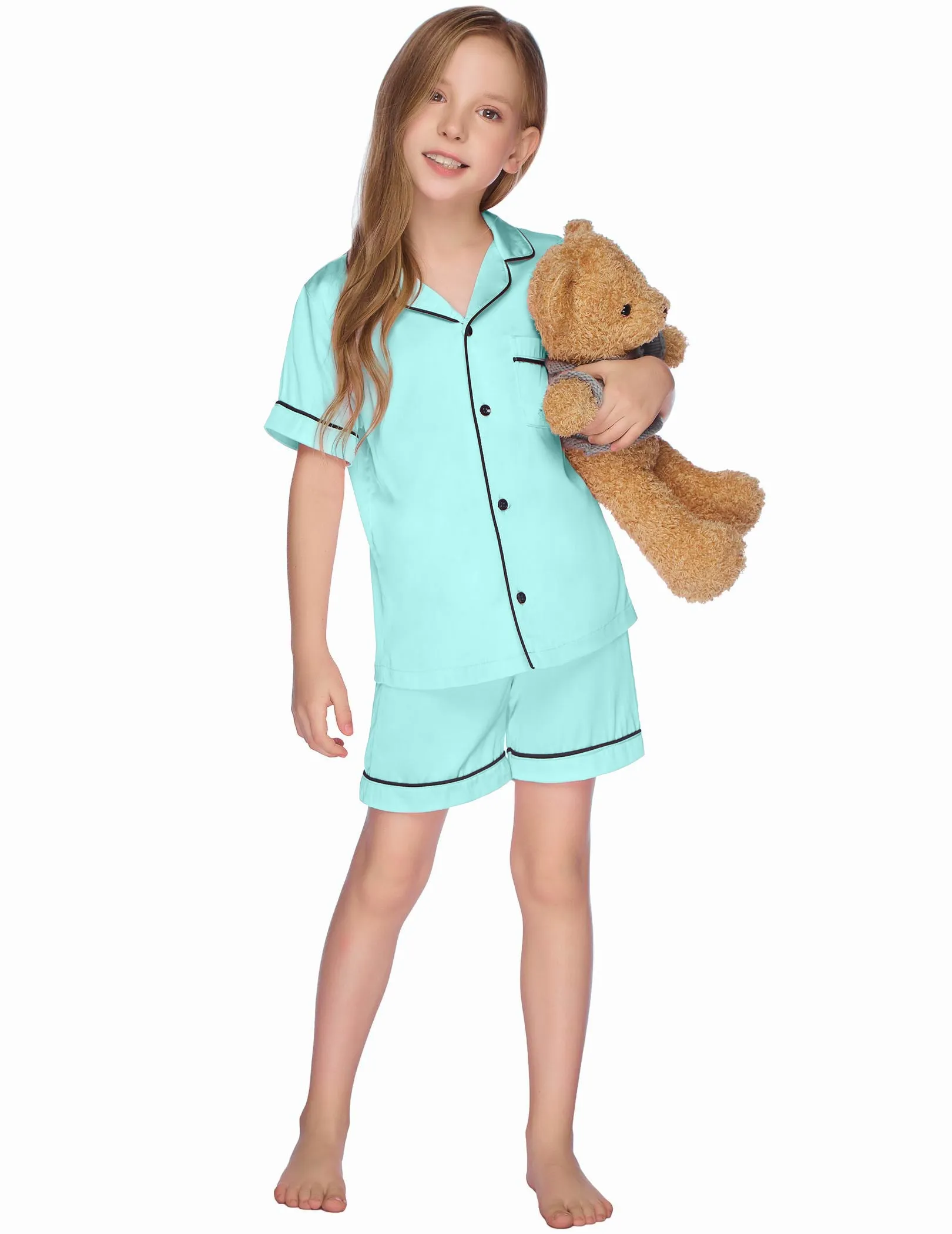 Ekouaer Kids Satin Button-Down Pajamas Set (US Only)