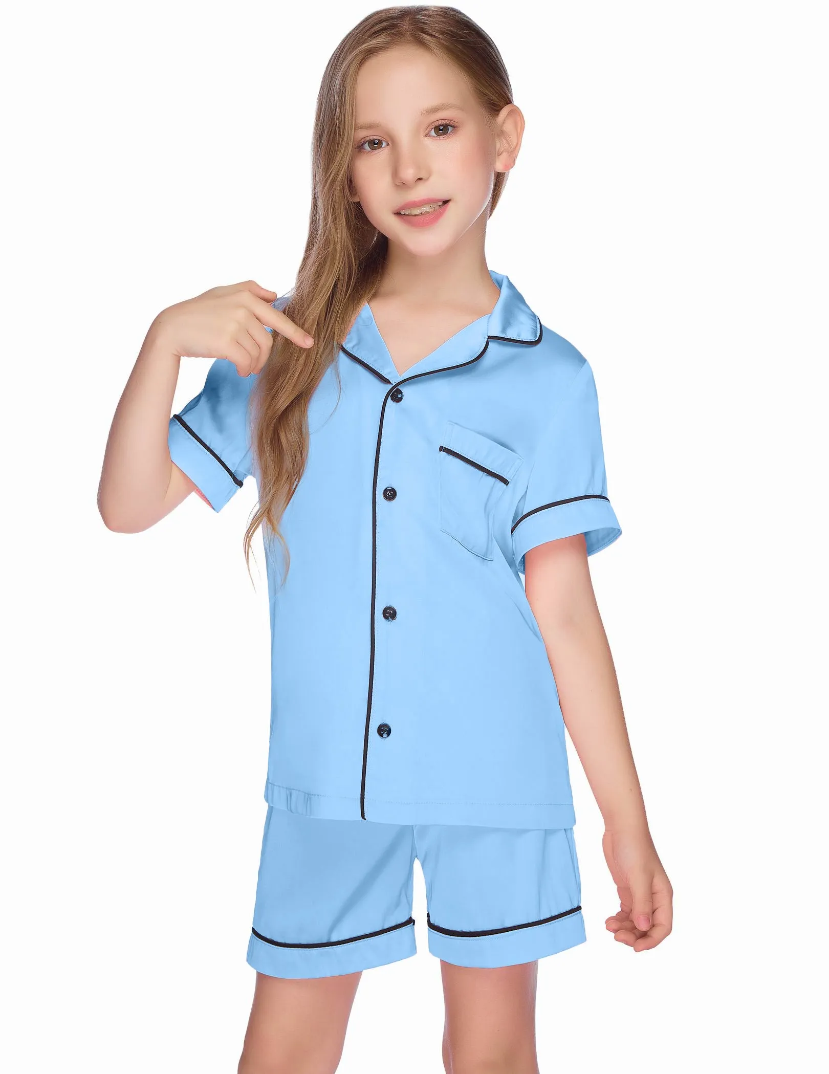 Ekouaer Kids Satin Button-Down Pajamas Set (US Only)