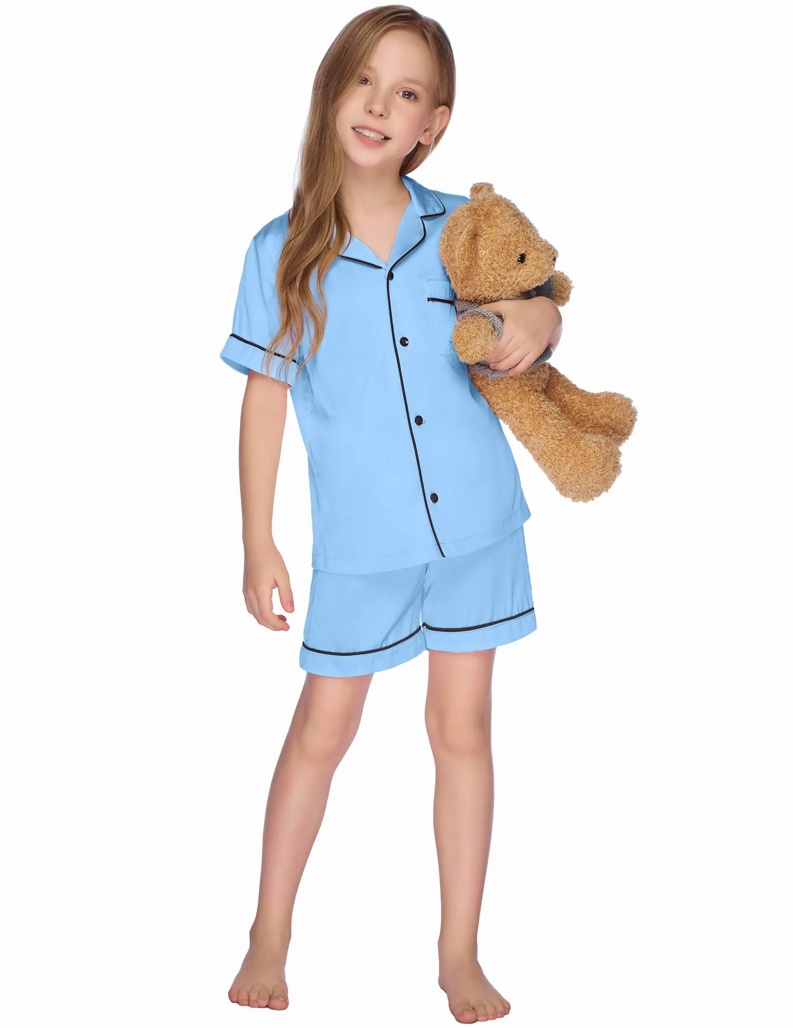 Ekouaer Kids Satin Button-Down Pajamas Set (US Only)