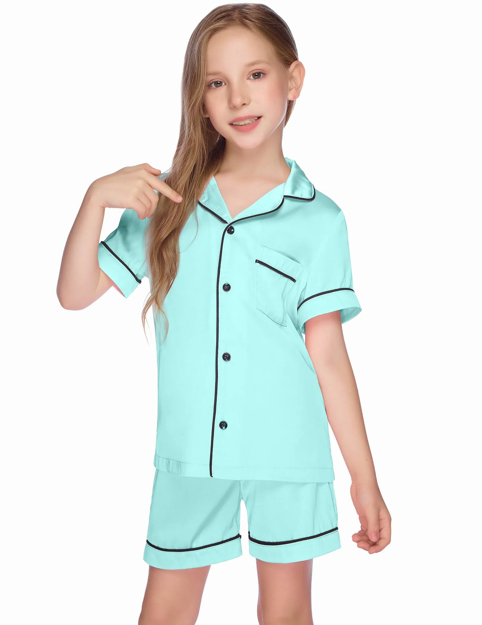 Ekouaer Kids Satin Button-Down Pajamas Set (US Only)