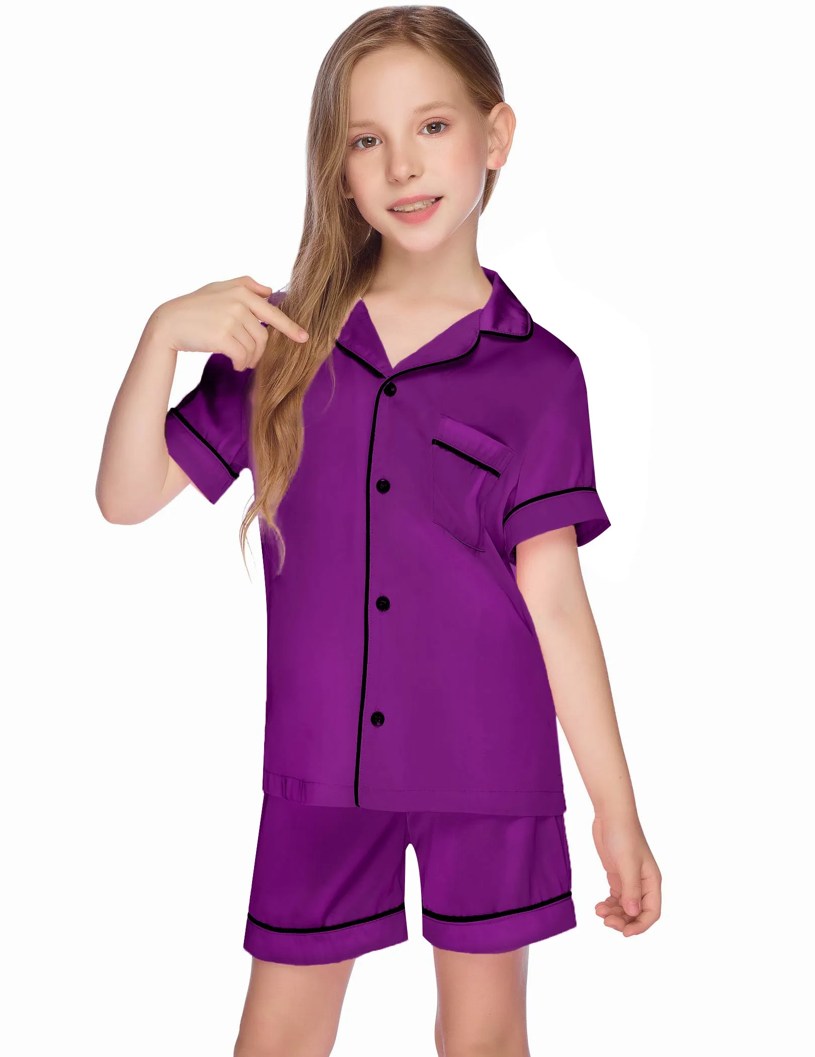 Ekouaer Kids Satin Button-Down Pajamas Set (US Only)
