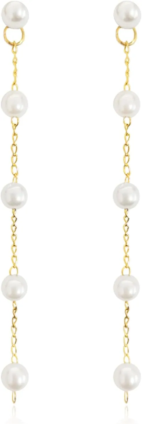 Elegant Handmade Long Pearl Dangle Drop Earrings for Women Hypoallergenic Elegant Wedding Pearl Tassel Earrings for Bridal Bridesmaid Christmas Gift