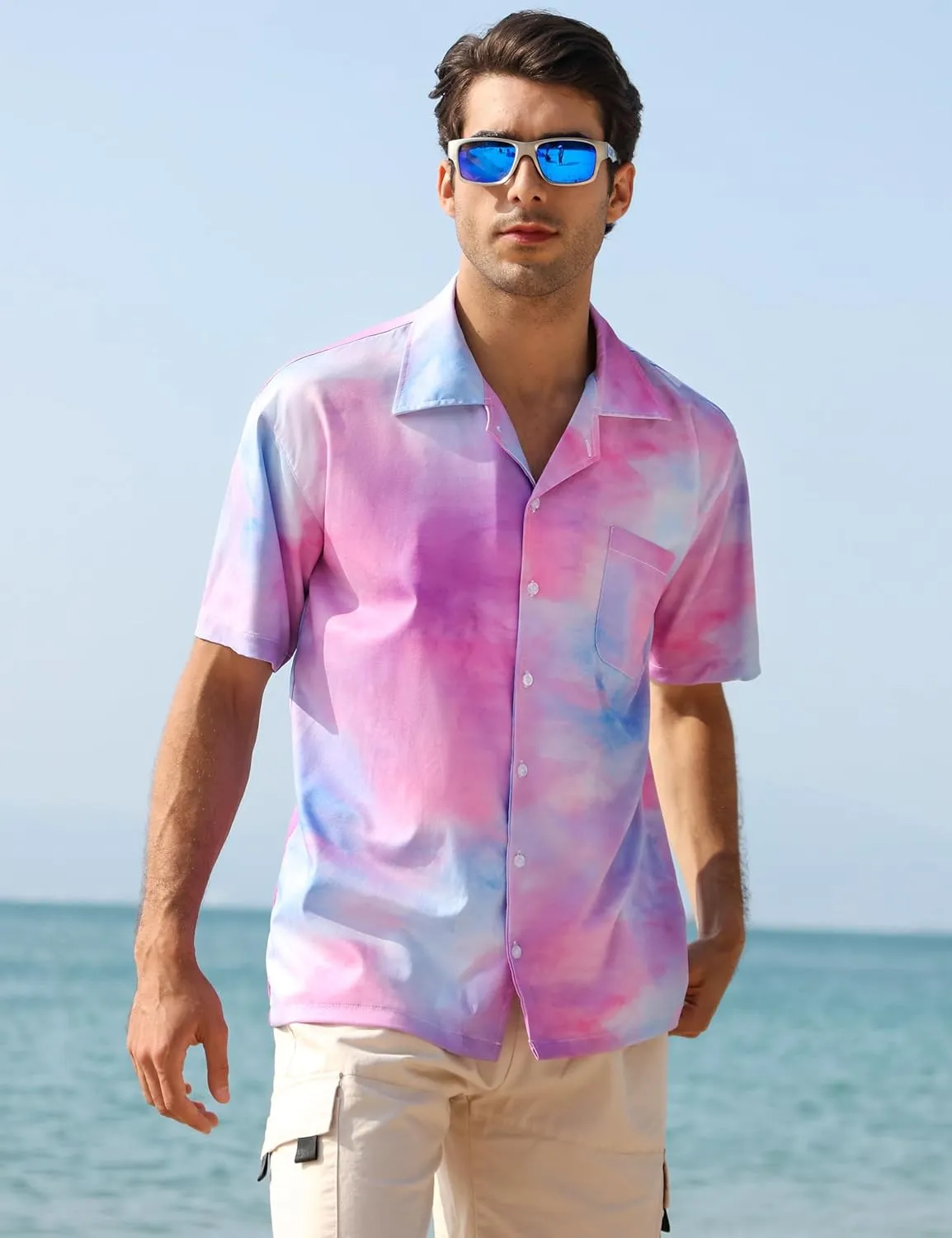 ELETOP Men's Hawaiian Shirt Tropical Beach Shirts Short Sleeve Aloha Floral Vacation Button Down Shirts