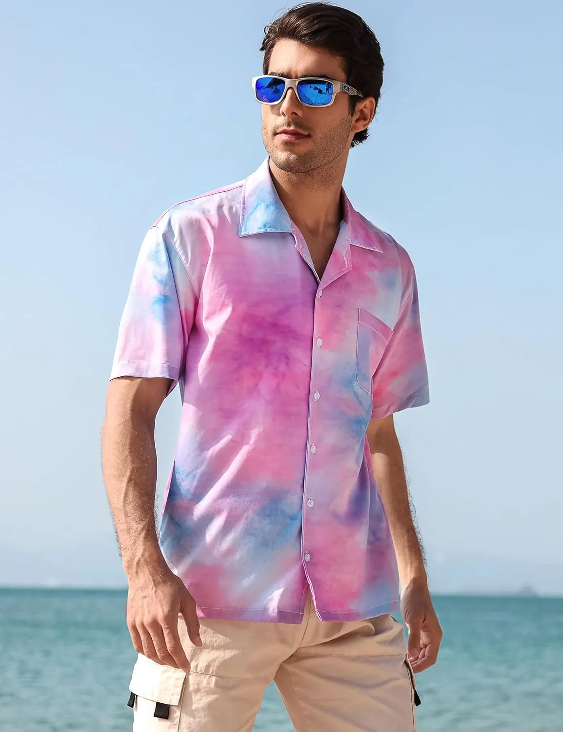 ELETOP Men's Hawaiian Shirt Tropical Beach Shirts Short Sleeve Aloha Floral Vacation Button Down Shirts