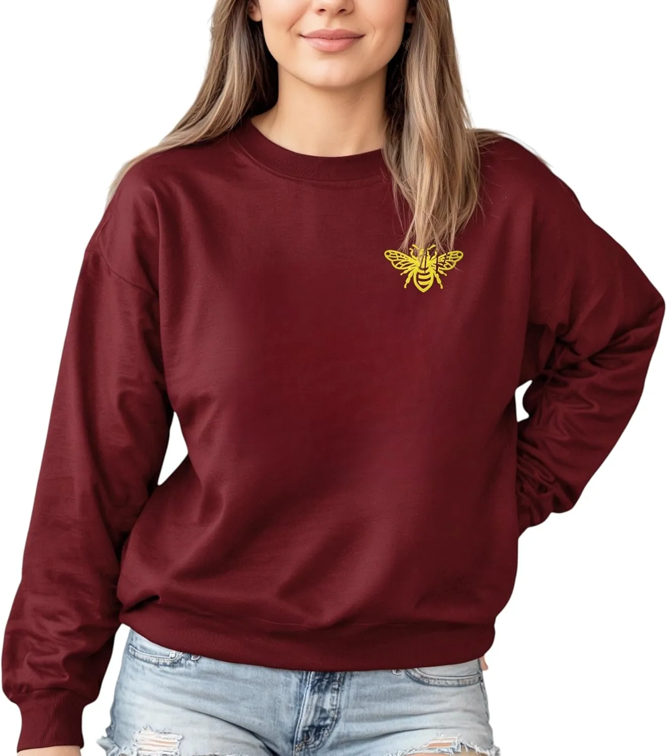 Embroidered Bee Design - Crewneck Sweatshirt Unisex - Oversized Cozy PolyCotton - Sweatshirt for Nature Lovers