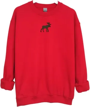 Embroidered Moose Design - Crewneck Sweatshirt Unisex - Oversized Cozy PolyCotton - Sweatshirt for Nature Lovers