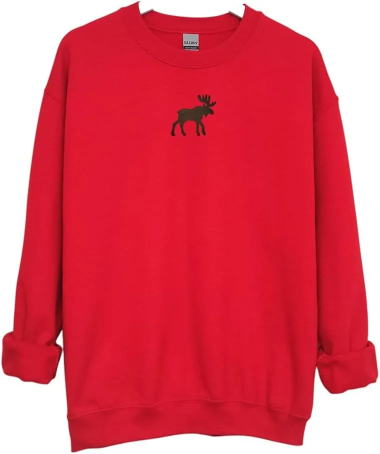 Embroidered Moose Design - Crewneck Sweatshirt Unisex - Oversized Cozy PolyCotton - Sweatshirt for Nature Lovers