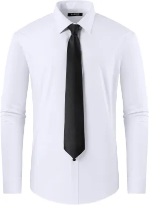 FAHIZO Men's White Tuxedo Shirt with Wing Collar, French Cuffs & Accessories