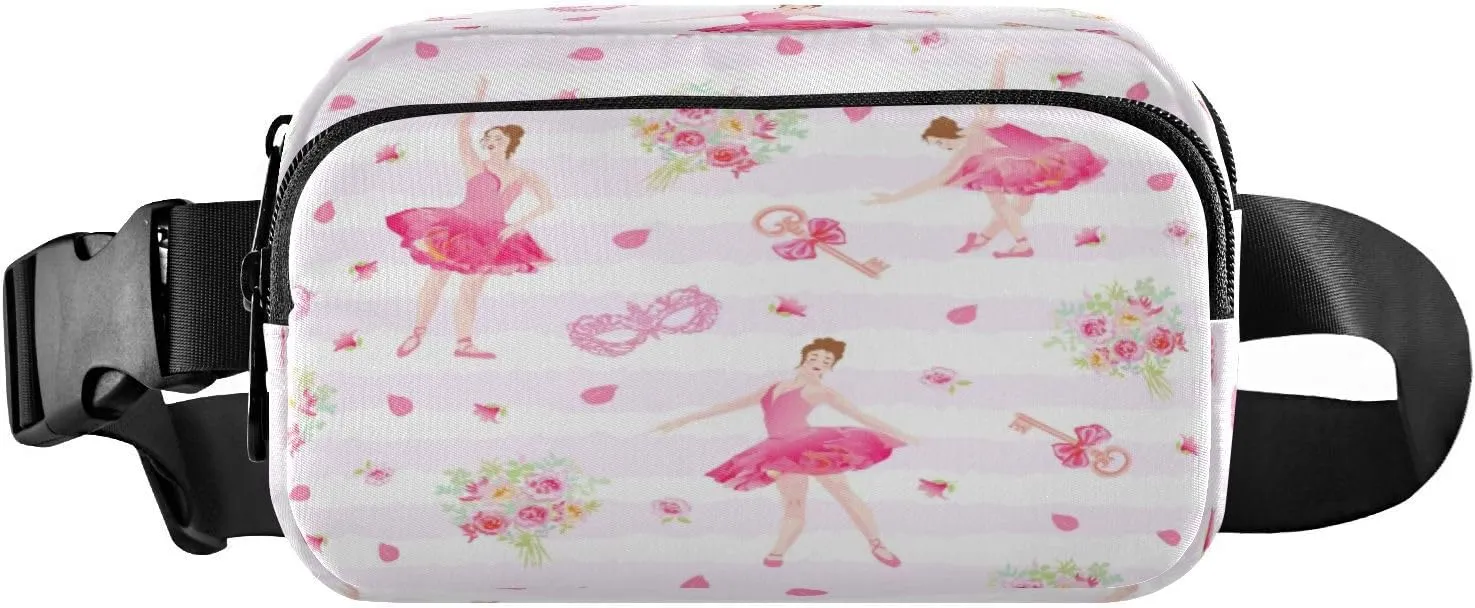 Fanny Packs for Women Men Ballerinas Rose Dancer Belt Bag Waist Pouch Packs Crossbody Bag Running Hiking Fanny Pack Gifts for Girls Boys