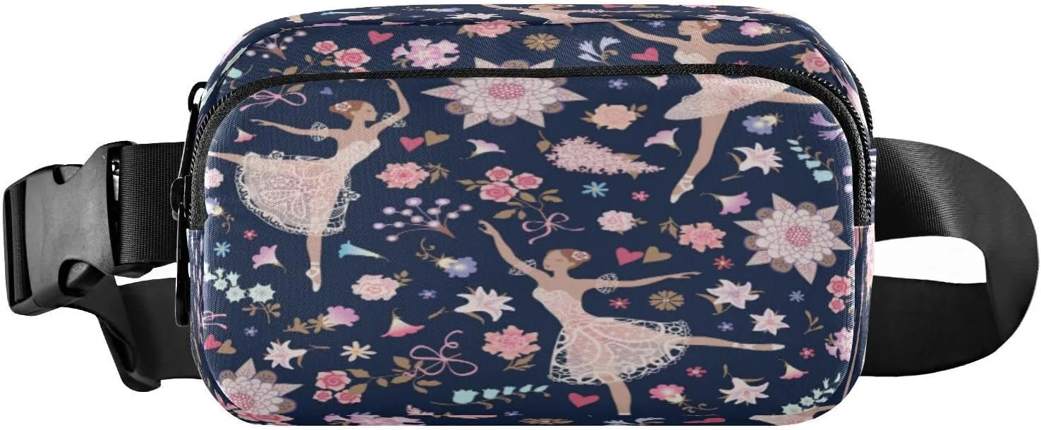 Fanny Packs for Women Men Dance Ballerinas Flowers Belt Bag Waist Pouch Packs Crossbody Bag Running Hiking Fanny Pack Gifts for Girls Boys