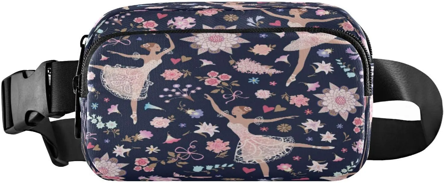 Fanny Packs for Women Men Dancing Ballerinas Floral Belt Bag Waist Pouch Packs Crossbody Bag Running Hiking Fanny Pack Gifts for Girls Boys