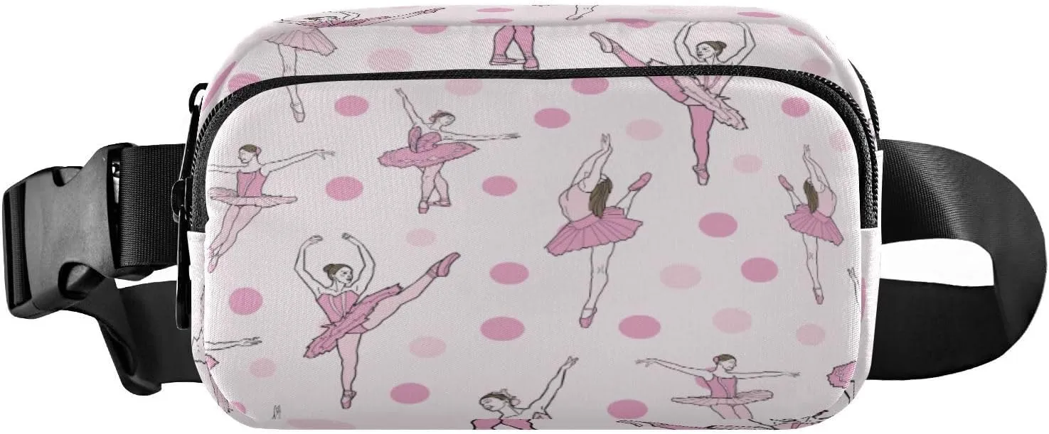 Fanny Packs for Women Men Pink Ballerinas Dots Belt Bag Waist Pouch Packs Crossbody Bag Running Hiking Fanny Pack Gifts for Girls Boys