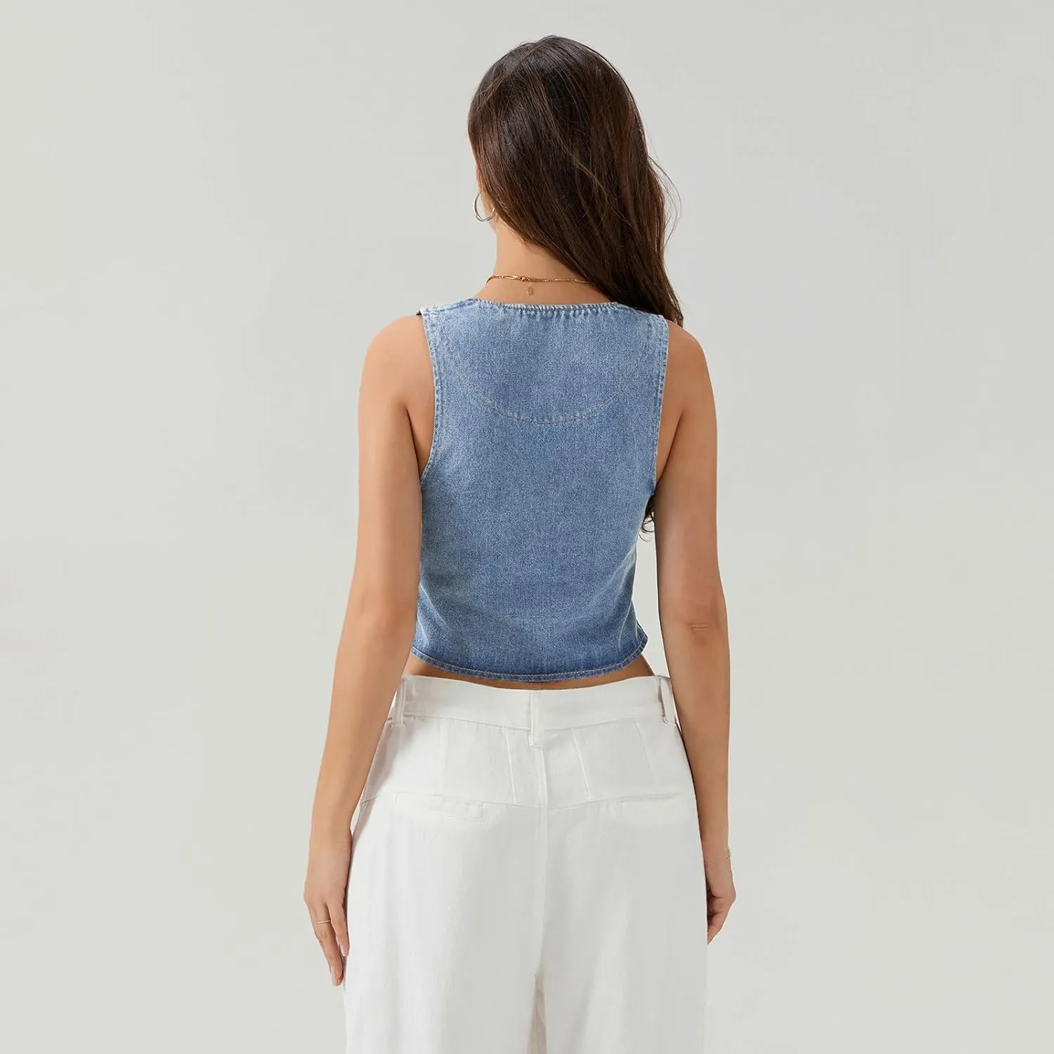 Fashion Women Tie Front Denim Top Sleeveless Jean Vest Jacket Y2k Girls Sexy Cropped Tank Tops Streetwear