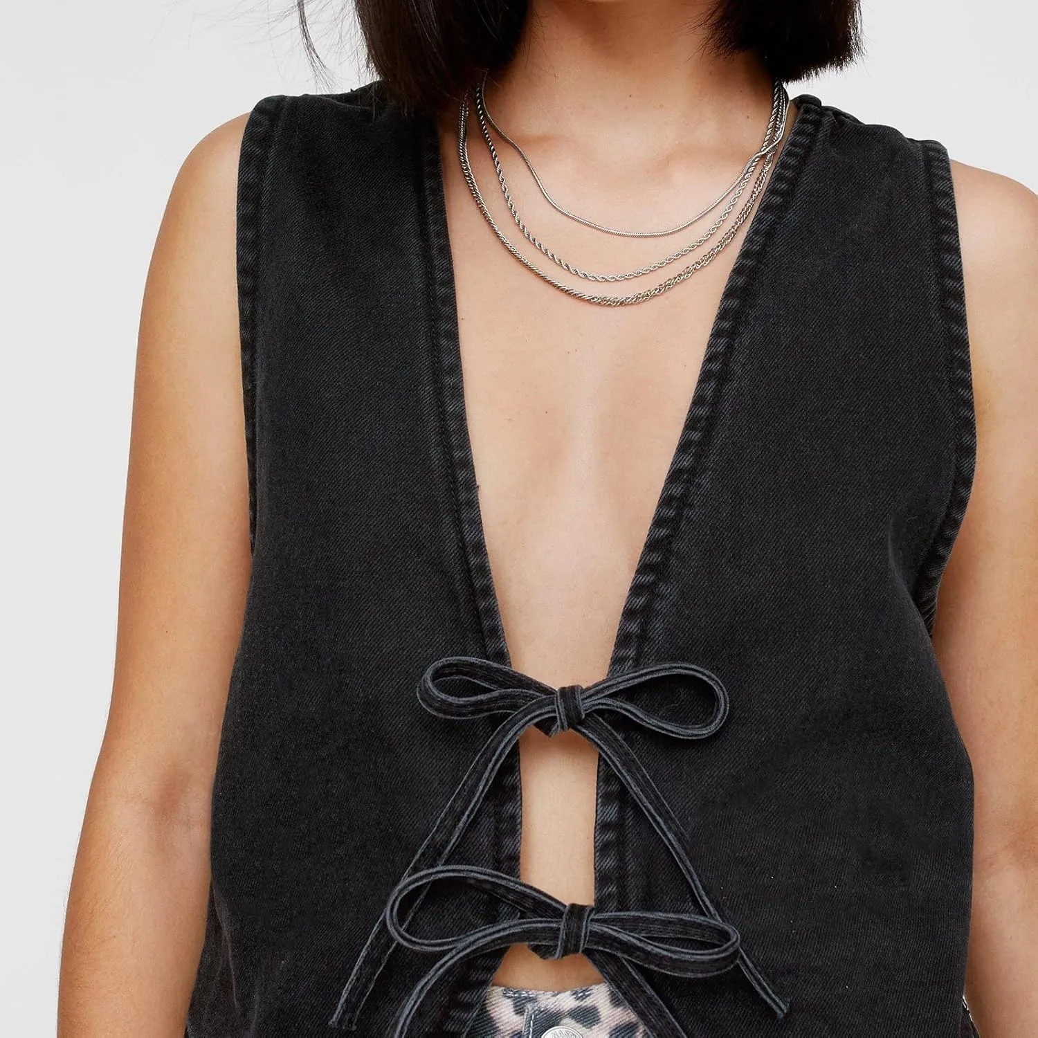 Fashion Women Tie Front Denim Top Sleeveless Jean Vest Jacket Y2k Girls Sexy Cropped Tank Tops Streetwear