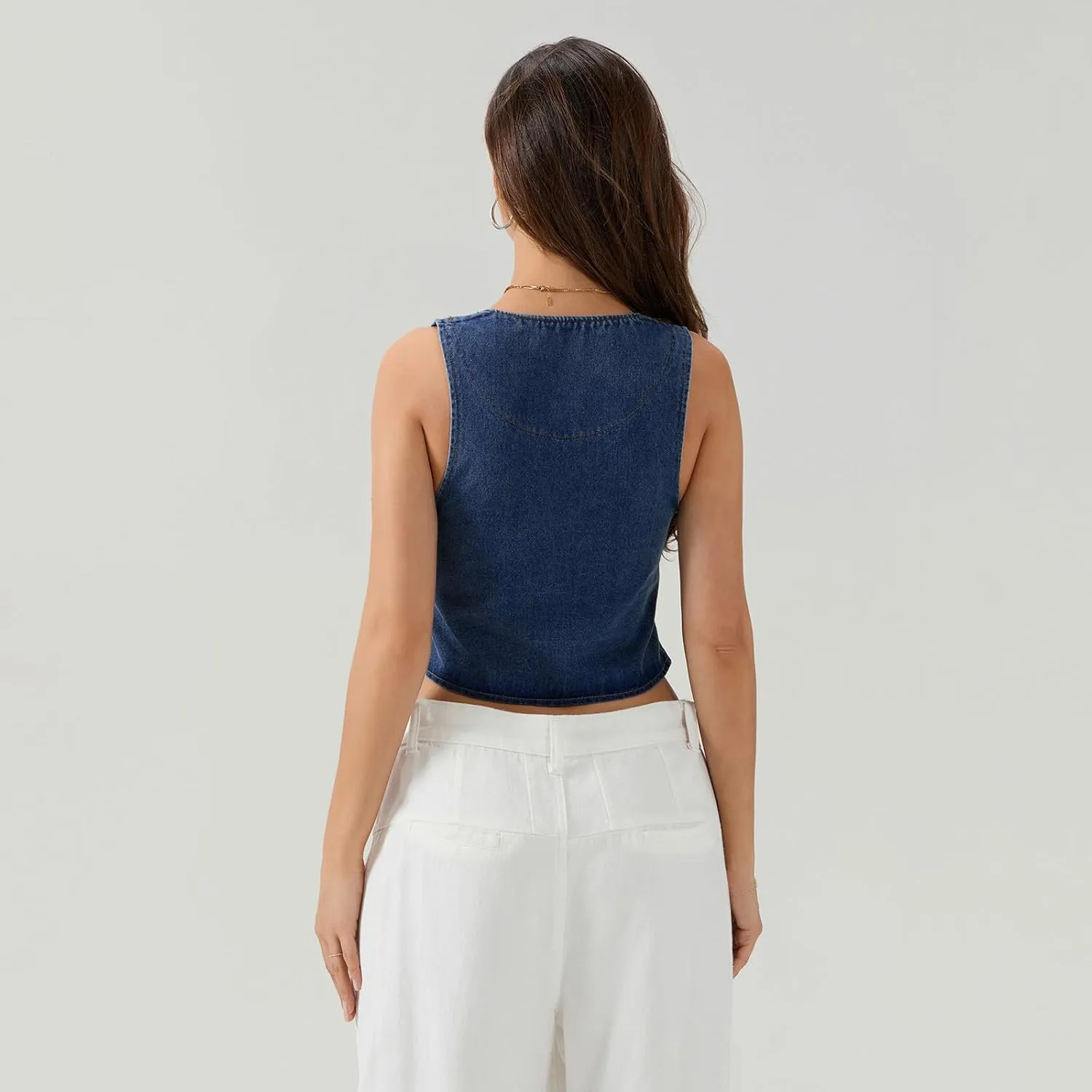 Fashion Women Tie Front Denim Top Sleeveless Jean Vest Jacket Y2k Girls Sexy Cropped Tank Tops Streetwear