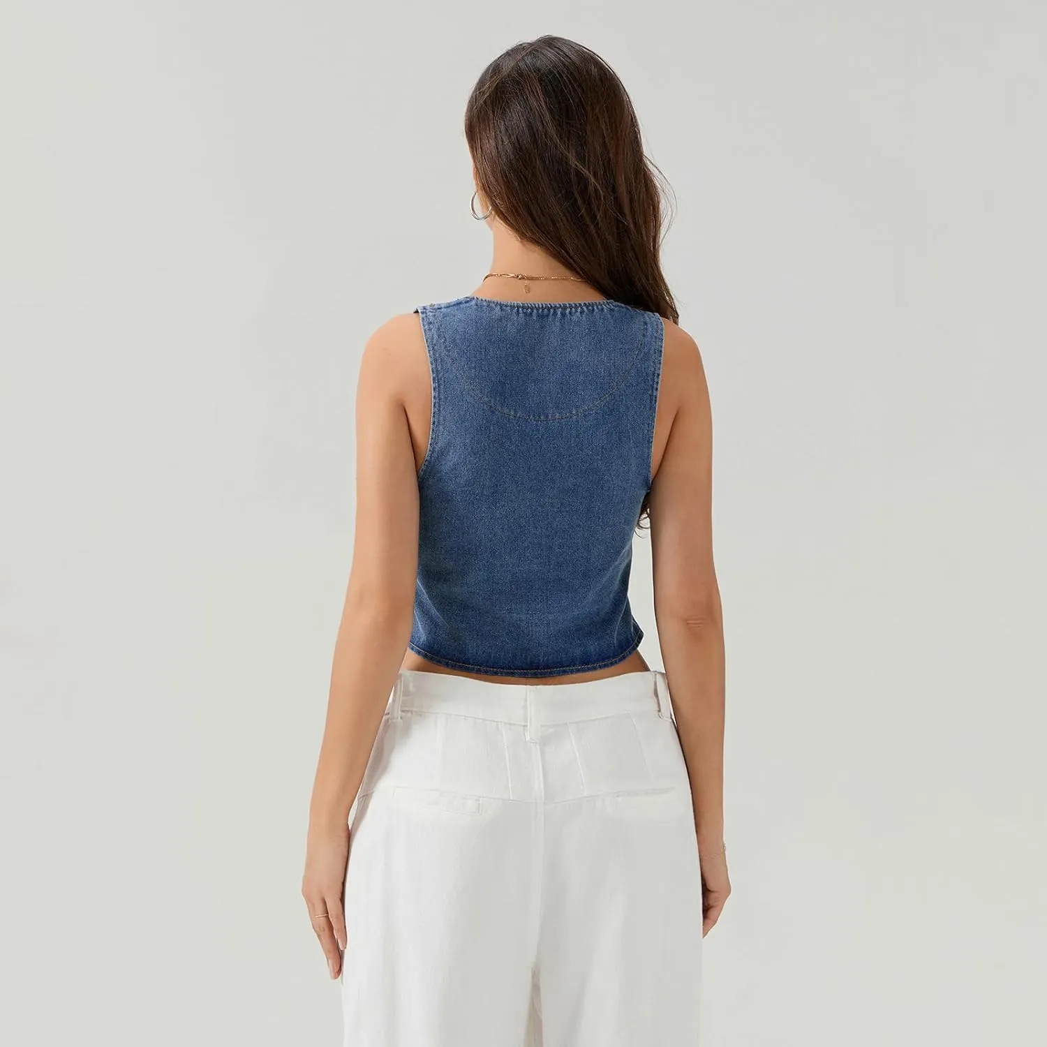 Fashion Women Tie Front Denim Top Sleeveless Jean Vest Jacket Y2k Girls Sexy Cropped Tank Tops Streetwear
