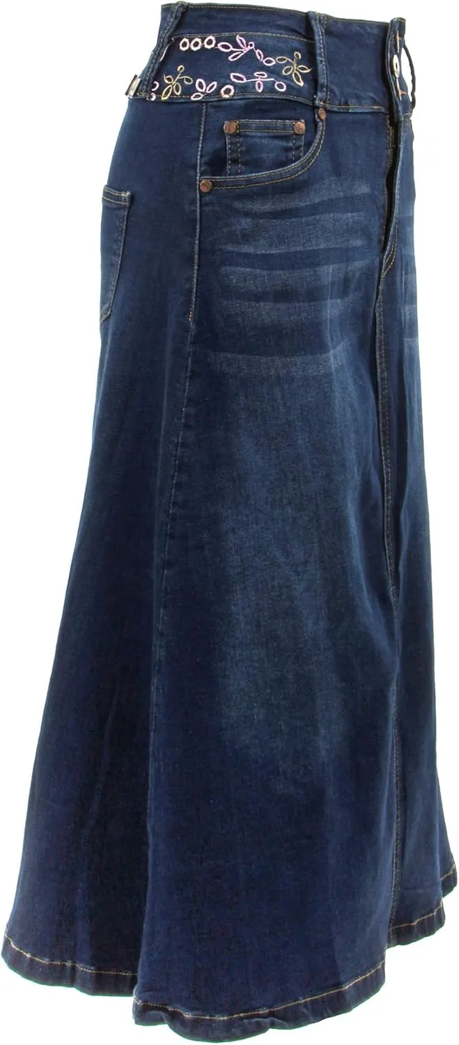 Fashion2Love Women's Juniors/Plus Size Long A-Line Stretch Denim Maxi Skirt