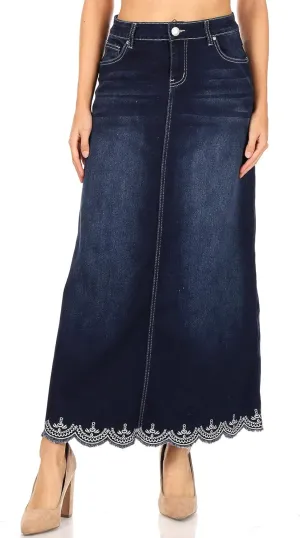 Fashion2Love Women's Juniors/Plus Size Long A-Line Stretch Denim Maxi Skirt