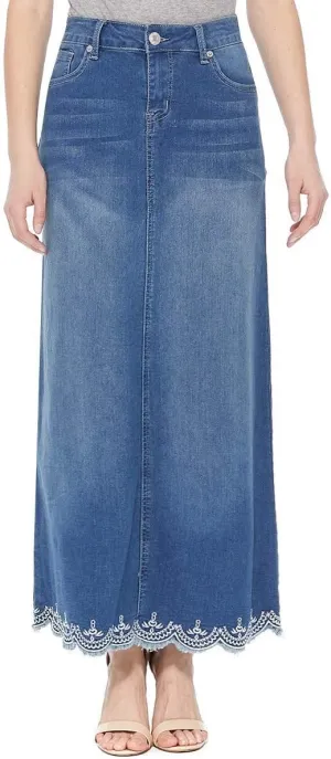 Fashion2Love Women's Juniors/Plus Size Long A-Line Stretch Denim Maxi Skirt