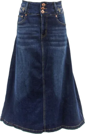 Fashion2Love Women's Juniors/Plus Size Long A-Line Stretch Denim Maxi Skirt