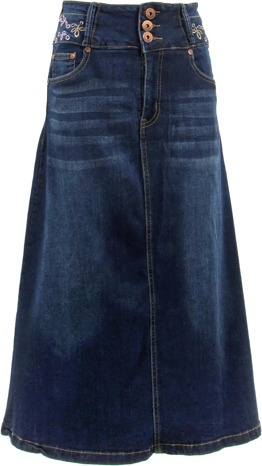 Fashion2Love Women's Juniors/Plus Size Long A-Line Stretch Denim Maxi Skirt