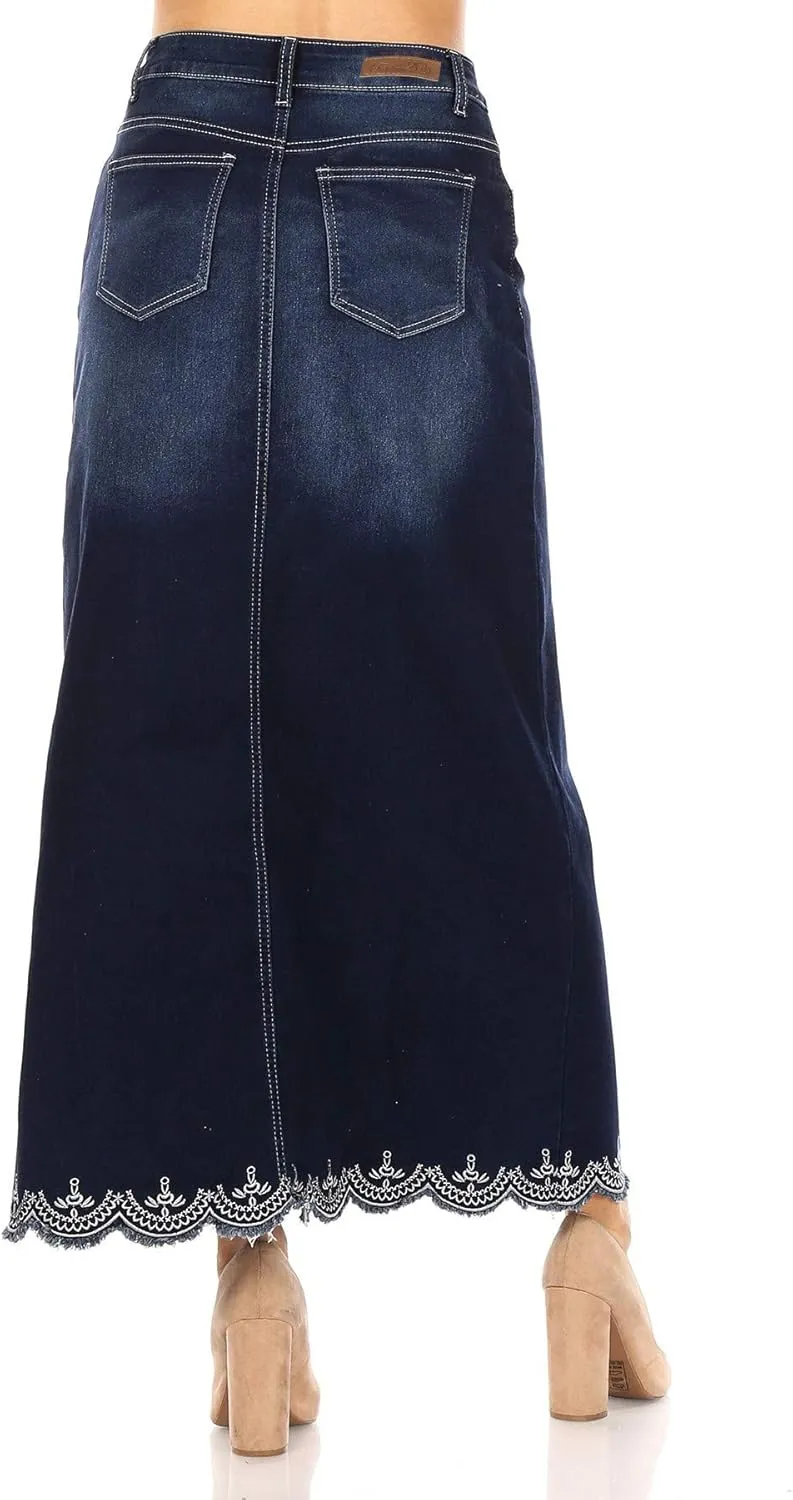 Fashion2Love Women's Juniors/Plus Size Long A-Line Stretch Denim Maxi Skirt