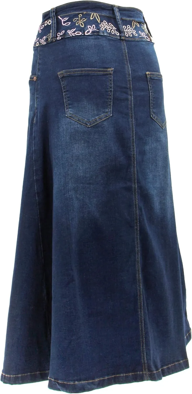 Fashion2Love Women's Juniors/Plus Size Long A-Line Stretch Denim Maxi Skirt