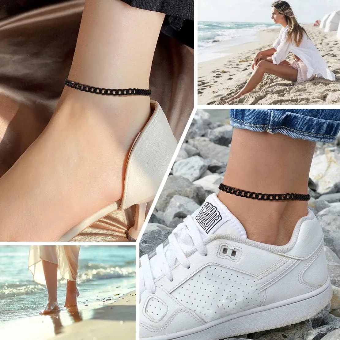 FindChic Stainless Steel Ankle Chain Bracelets for Women Cuban Curb/Figaro/Box Links Beach Foot Jewelry 8.5''-10.5'' Adjustable Anklet, with Jewelry Box