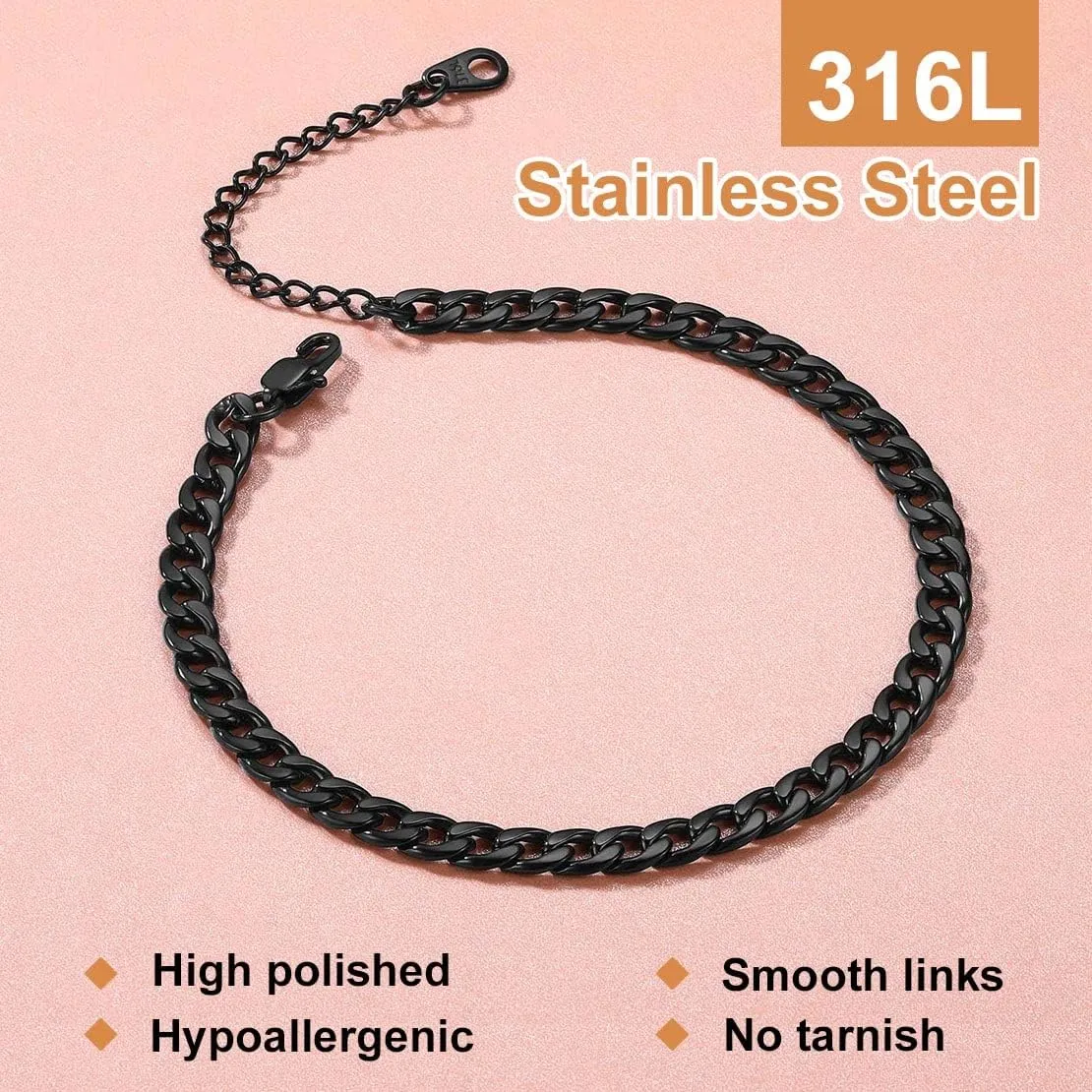 FindChic Stainless Steel Ankle Chain Bracelets for Women Cuban Curb/Figaro/Box Links Beach Foot Jewelry 8.5''-10.5'' Adjustable Anklet, with Jewelry Box