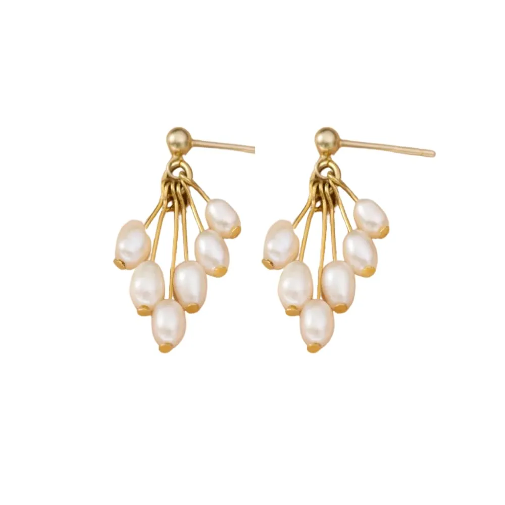 Fine Jewelry: 925 Sterling Silver Natural Pearls Tassel Drop Pendant Gold-Plated Stud Earrings for Women