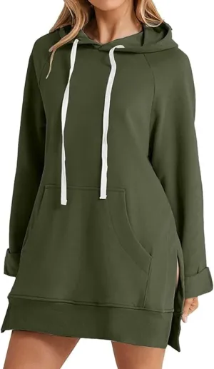 First Ones Hoodie Dress for Women, Casual Oversized Hoodie Dress for Women Pullover, Long Sleeve Split Hem with Pockets