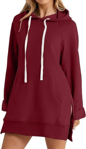 First Ones Hoodie Dress for Women, Casual Oversized Hoodie Dress for Women Pullover, Long Sleeve Split Hem with Pockets