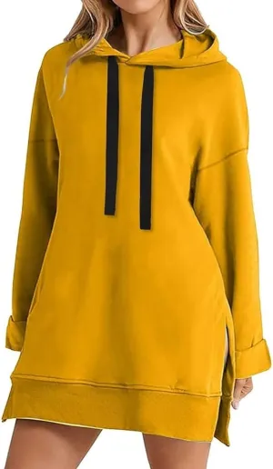 First Ones Hoodie Dress for Women, Casual Oversized Hoodie Dress for Women Pullover, Long Sleeve Split Hem with Pockets