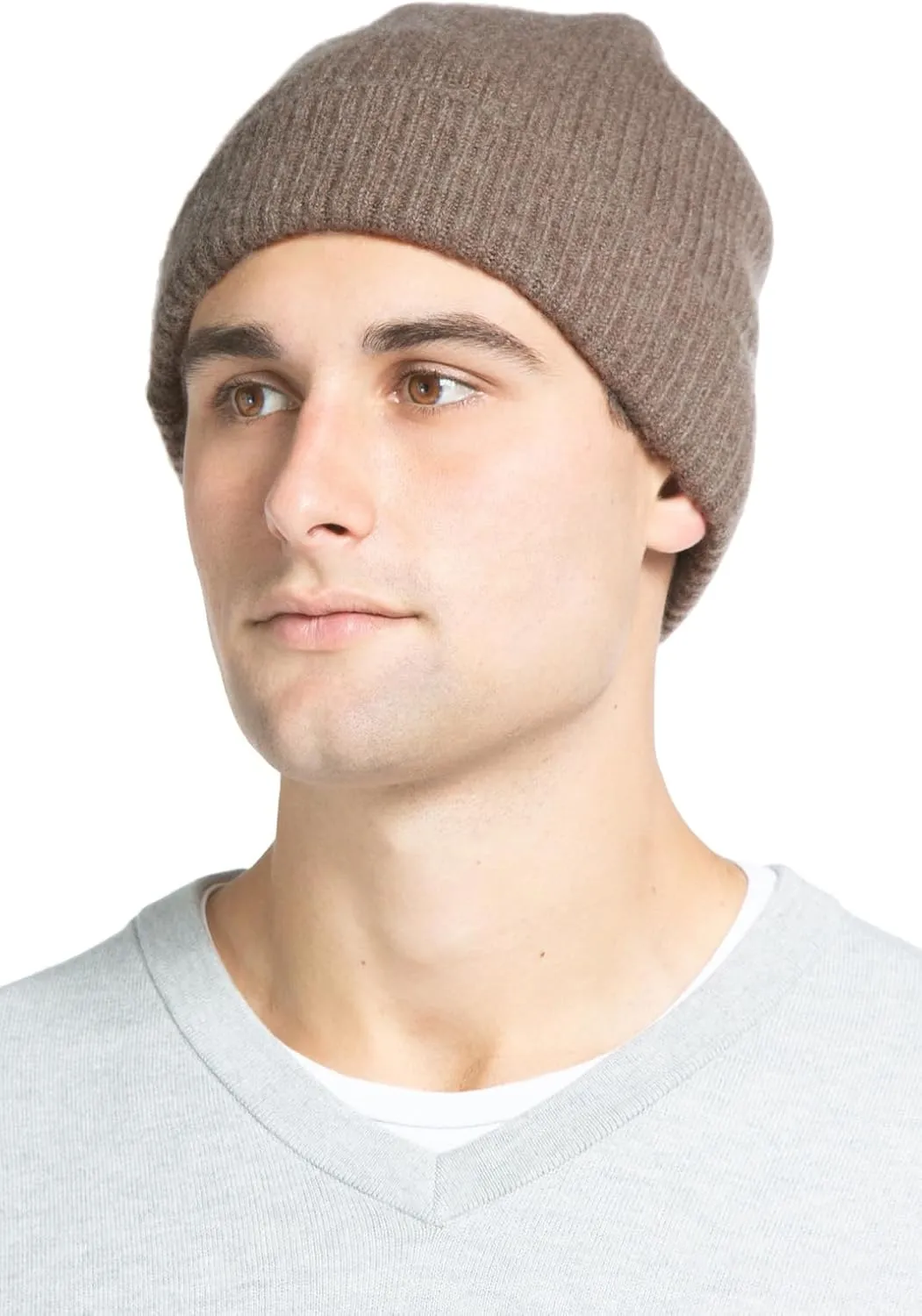 Fishers Finery Men's 100% Pure Cashmere Ribbed Cuffed Hat; Ultra Plush