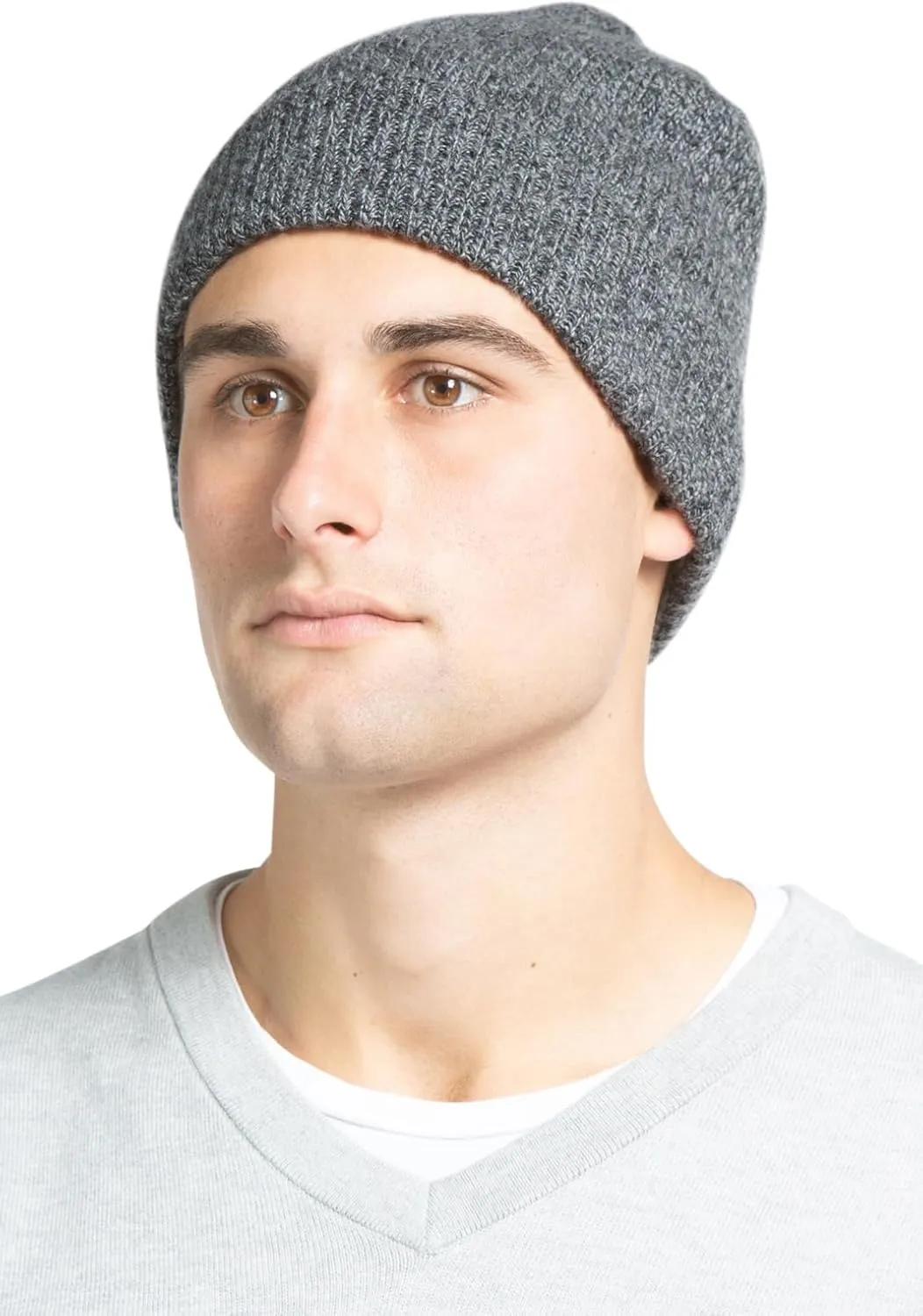 Fishers Finery Men's 100% Pure Cashmere Ribbed Cuffed Hat; Ultra Plush
