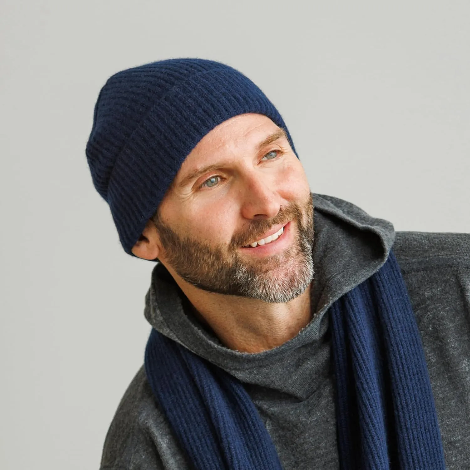 Fishers Finery Men's 100% Pure Cashmere Ribbed Cuffed Hat; Ultra Plush