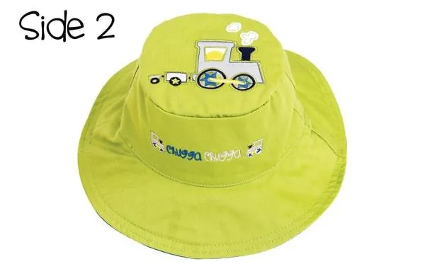 FlapJack Kids UPF50  Reversible Sun Hat -  Plane / Train