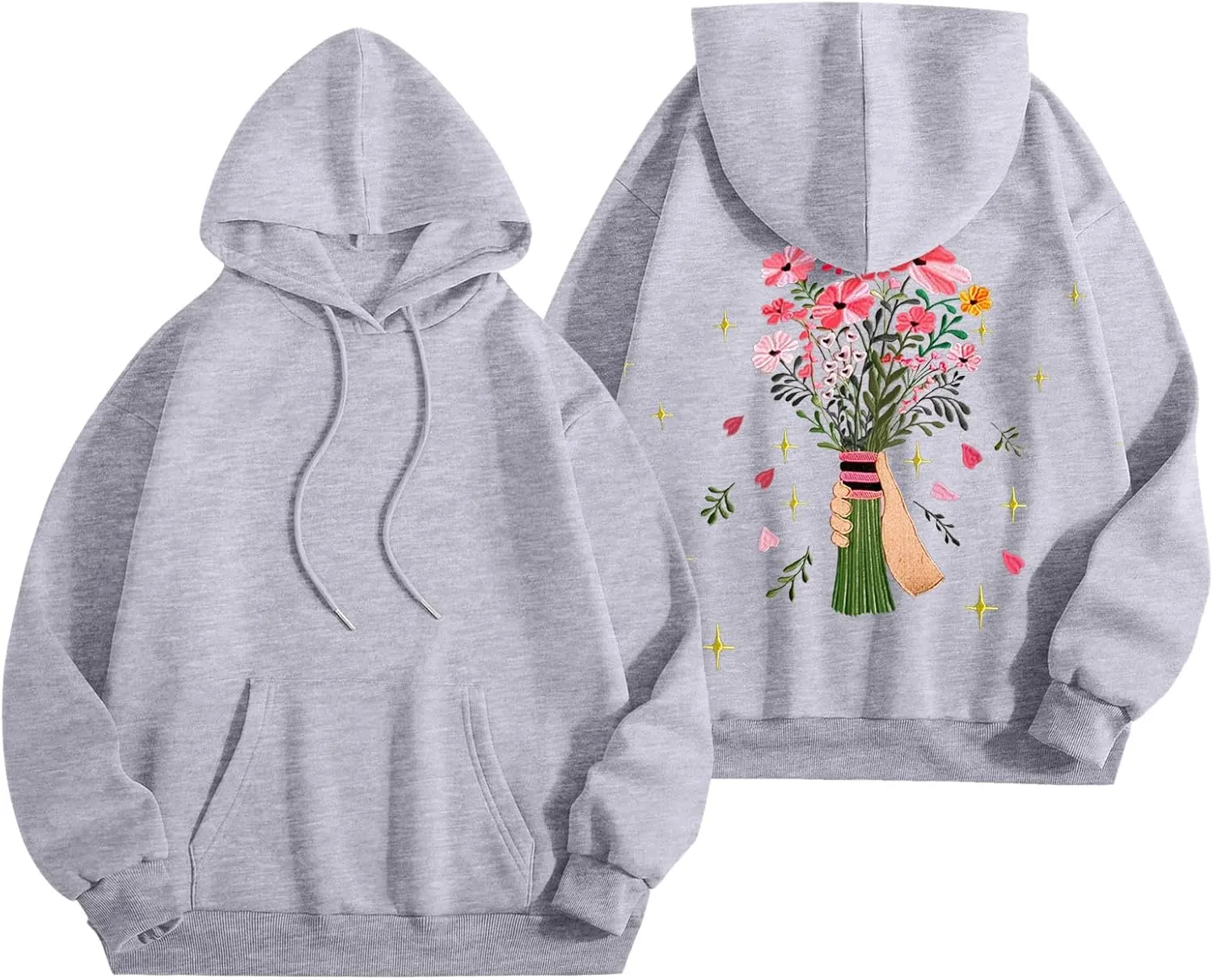 Floral Graphic Hoodies Womens Coquette Oversized Sweatshirts for Teen Girls Y2k Hoodies Cute Fleece Pullover Sweater