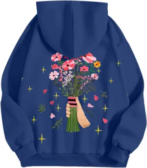 Floral Graphic Hoodies Womens Coquette Oversized Sweatshirts for Teen Girls Y2k Hoodies Cute Fleece Pullover Sweater