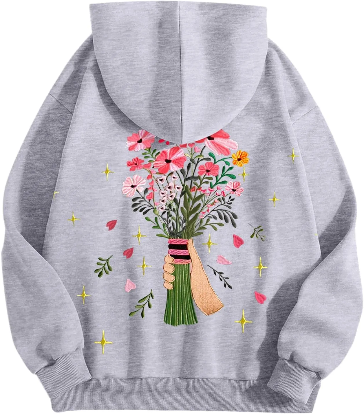 Floral Graphic Hoodies Womens Coquette Oversized Sweatshirts for Teen Girls Y2k Hoodies Cute Fleece Pullover Sweater