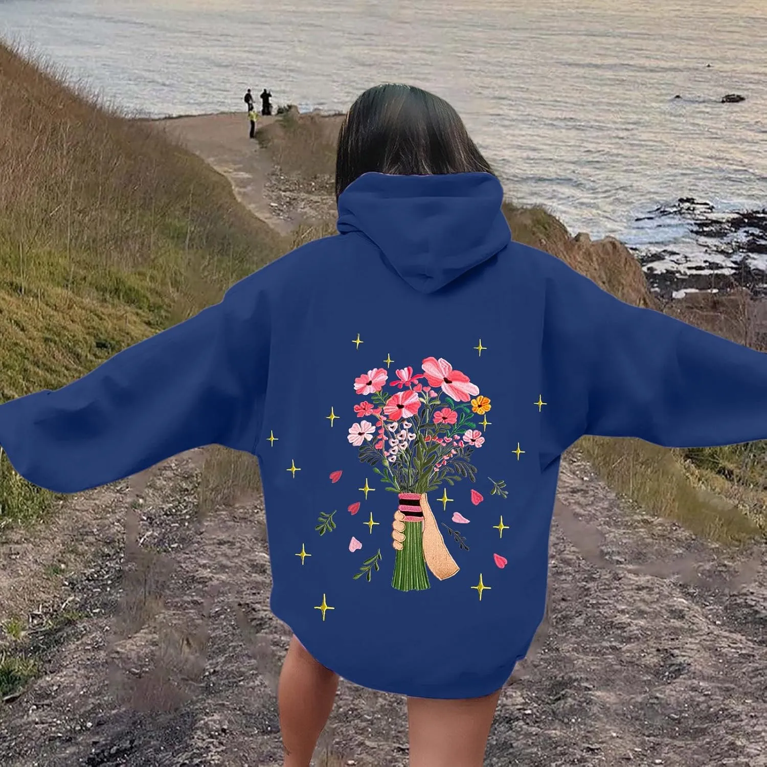 Floral Graphic Hoodies Womens Coquette Oversized Sweatshirts for Teen Girls Y2k Hoodies Cute Fleece Pullover Sweater